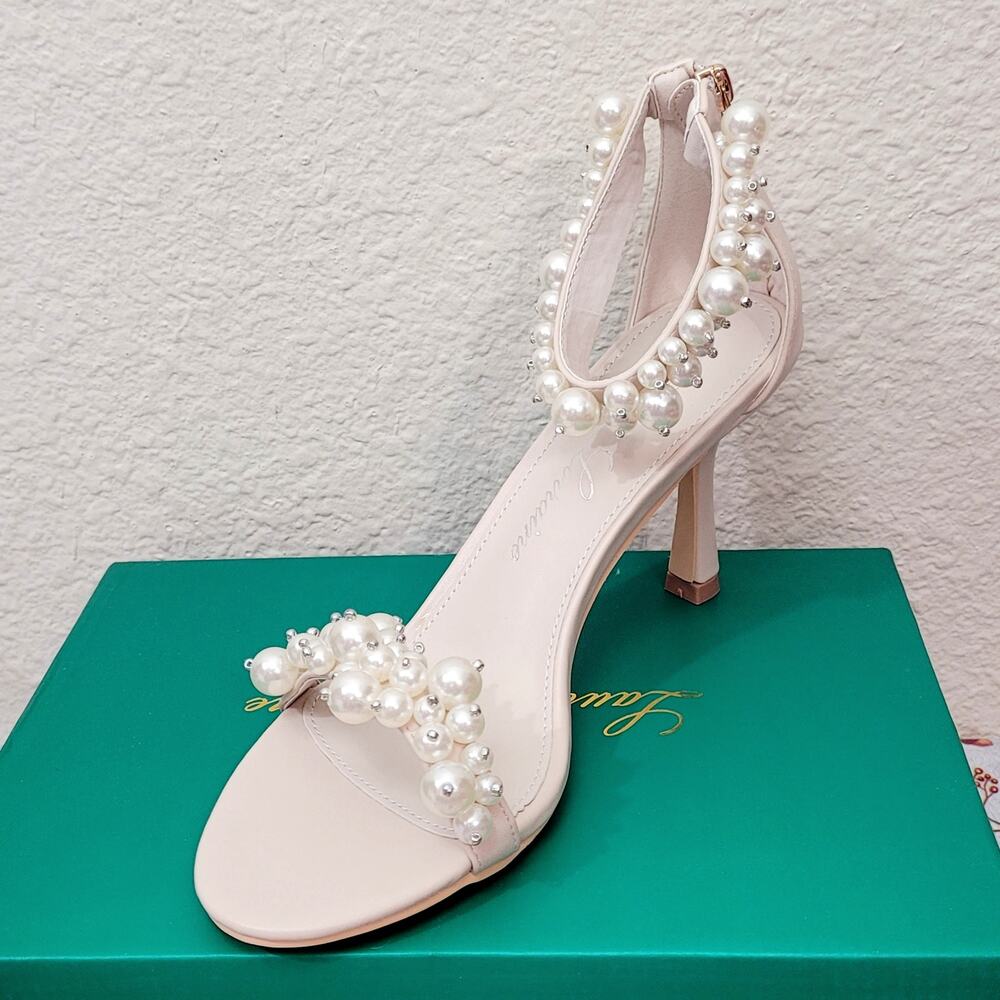 Lauren Lorraine 9 High Heels Ivory Faux Pearls Zip Up Back Party Bridal Shoes